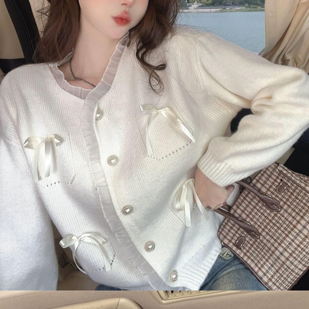 Wearable Art For Women's Cute Pink Cardi with Lace Stitching & Sleeves - Picture 39 of 42