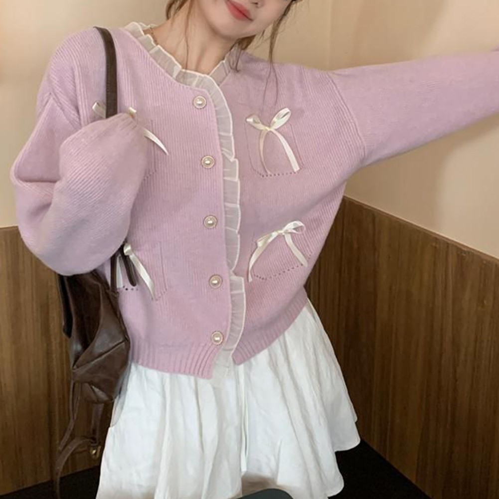 Wearable Art For Women's Cute Pink Cardi with Lace Stitching & Sleeves - Picture 33 of 42