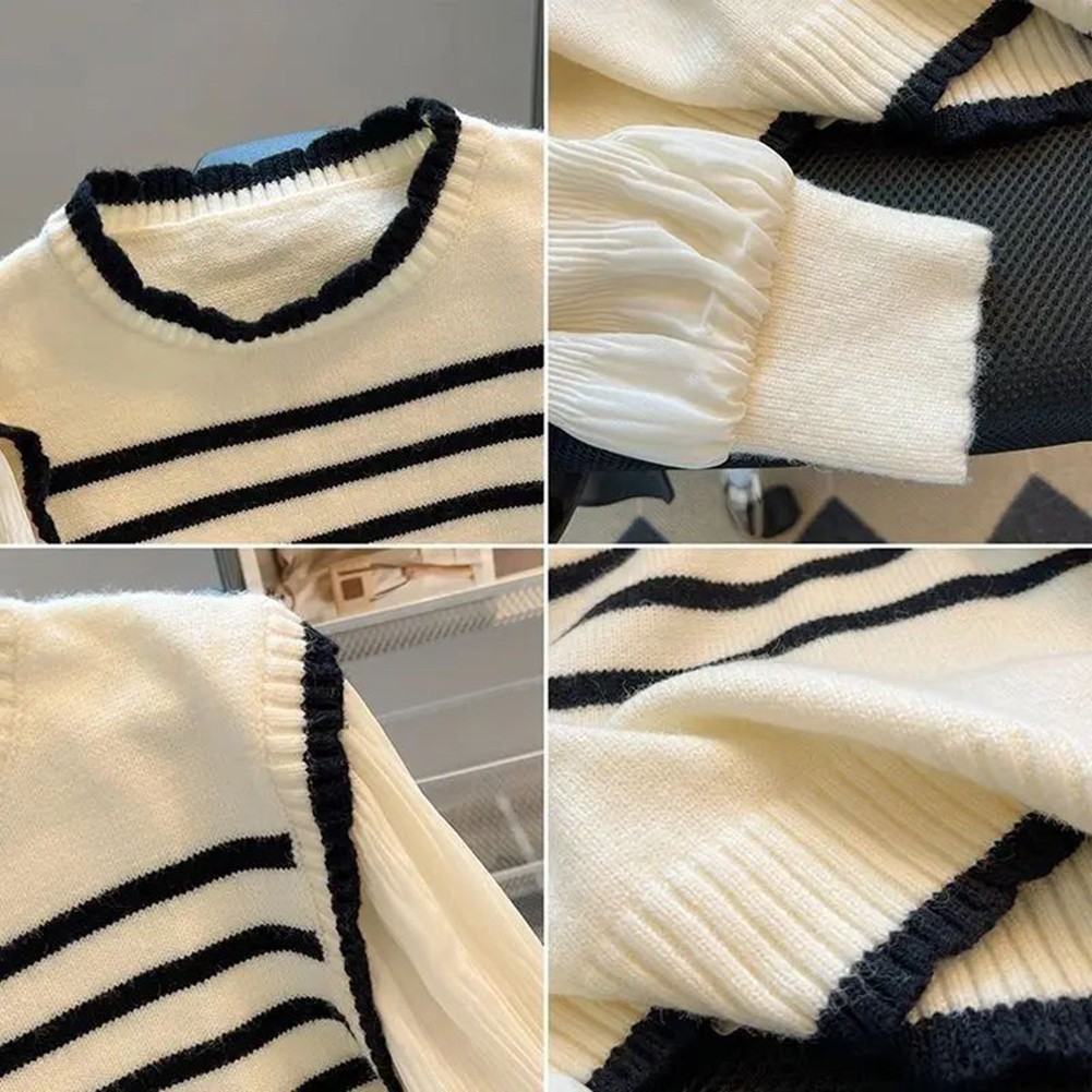 Tragbarer bequemer Damen Langarm gestreifter Strickanzug mit dehnbarer Passform - Picture 17 of 20