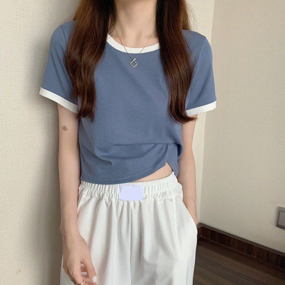 Short Sleeve Casual Tops for Women with Contrast Color Design and Comfort - Picture 14 of 32