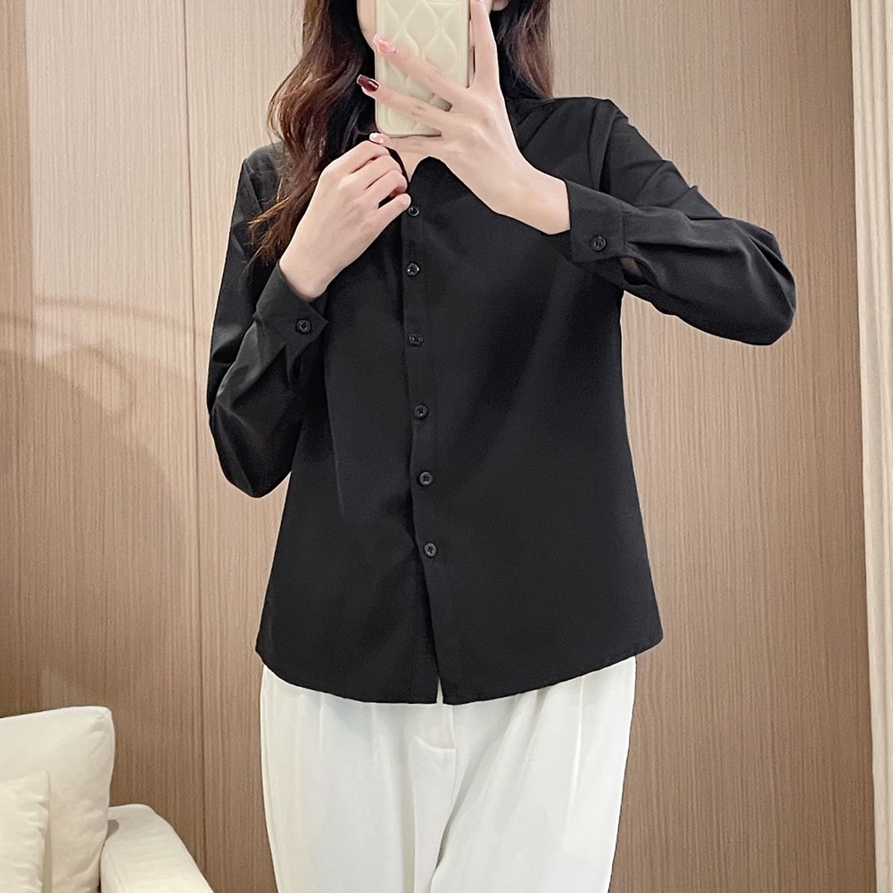 Simple Women's Long Sleeve Shirt Slim Fit Solid Top for Casual Outfits - Picture 16 of 24