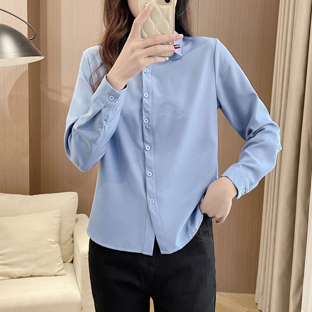 Simple Women's Long Sleeve Shirt Slim Fit Solid Top for Casual Outfits - Picture 17 of 24