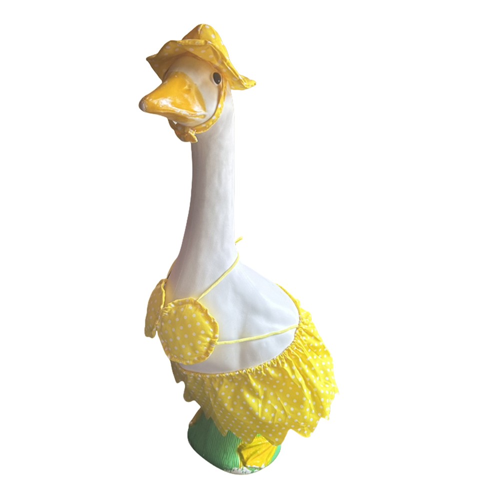 Whimsical Goose Statue Outfit with Yellow Polka Dots and Floral Design - Picture 16 of 18