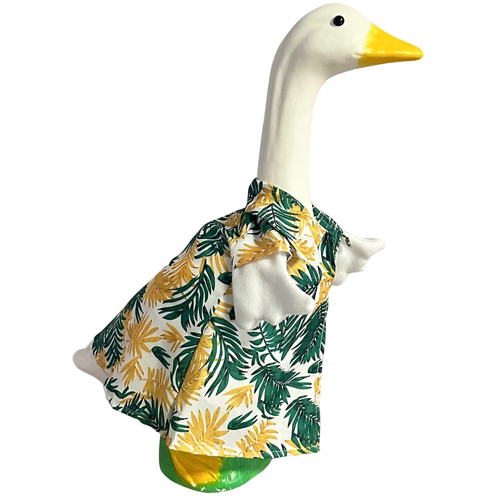 Whimsical Goose Statue Outfit with Yellow Polka Dots and Floral Design - Picture 13 of 18