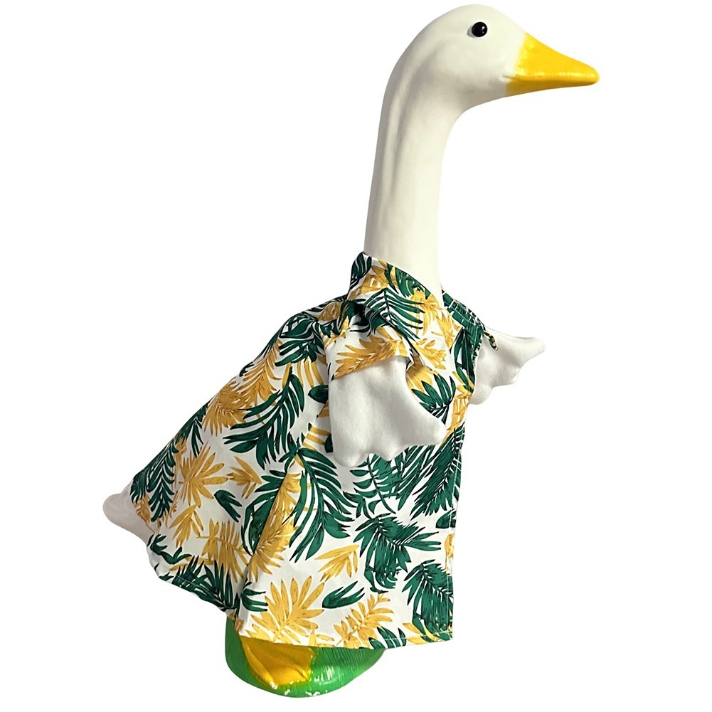 Whimsical Goose Statue Outfit with Yellow Polka Dots and Floral Design - Picture 14 of 18