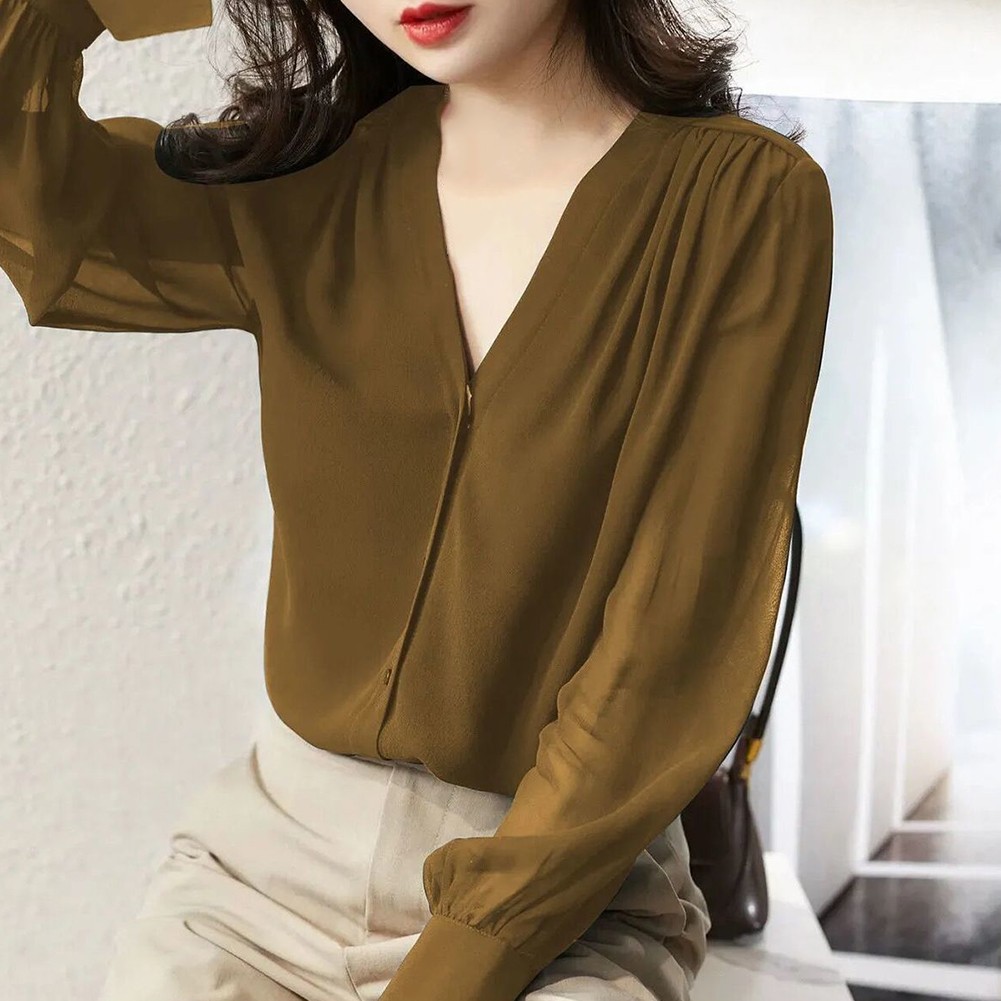 Easygoing For Women's Chiffon Top with Long Sleeves and Stylish Ruffles - Picture 22 of 37