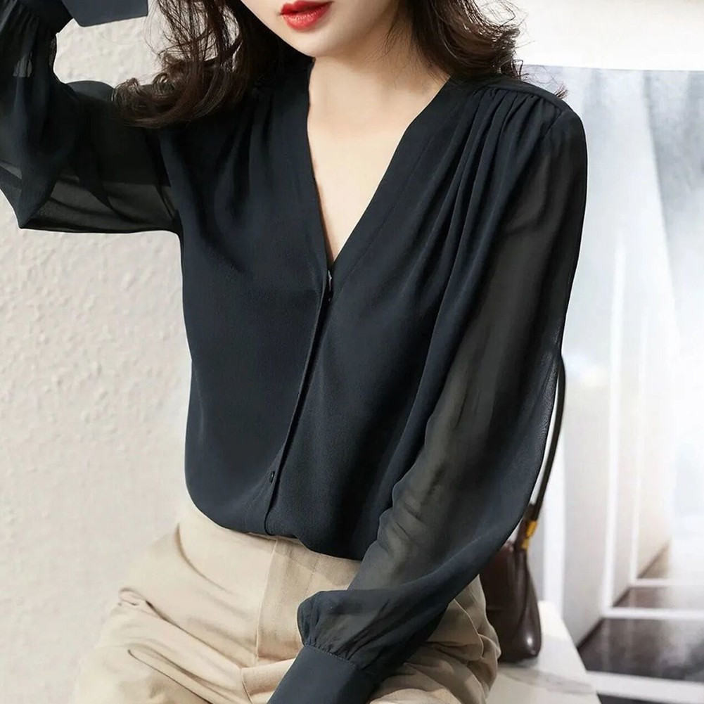 Easygoing For Women's Chiffon Top with Long Sleeves and Stylish Ruffles - Picture 19 of 37