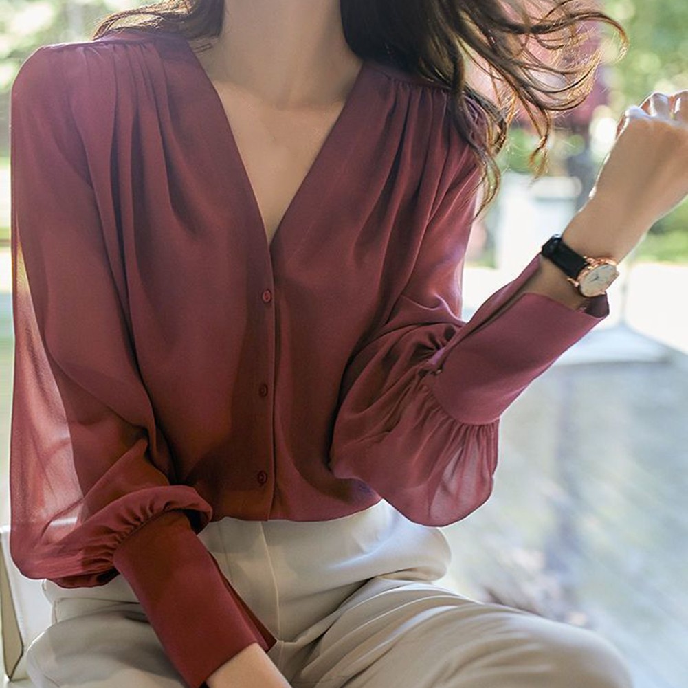 Easygoing For Women's Chiffon Top with Long Sleeves and Stylish Ruffles - Picture 23 of 37