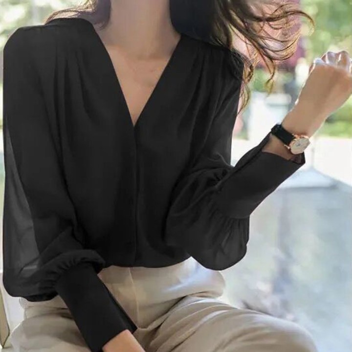 Easygoing For Women's Chiffon Top with Long Sleeves and Stylish Ruffles - Picture 18 of 37