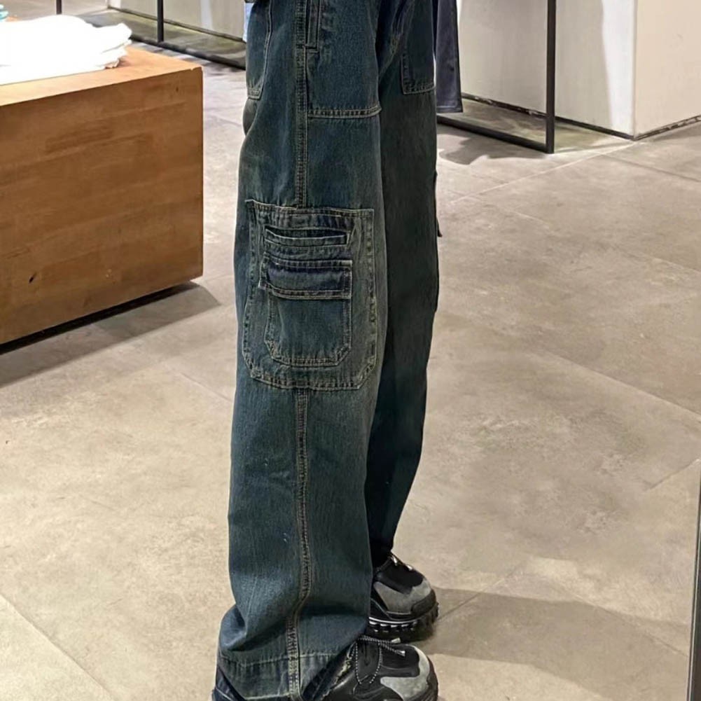 Women's Cargo Jeans in Retro Wash with 6 Pockets and Loose Straight Leg Design - Picture 15 of 52