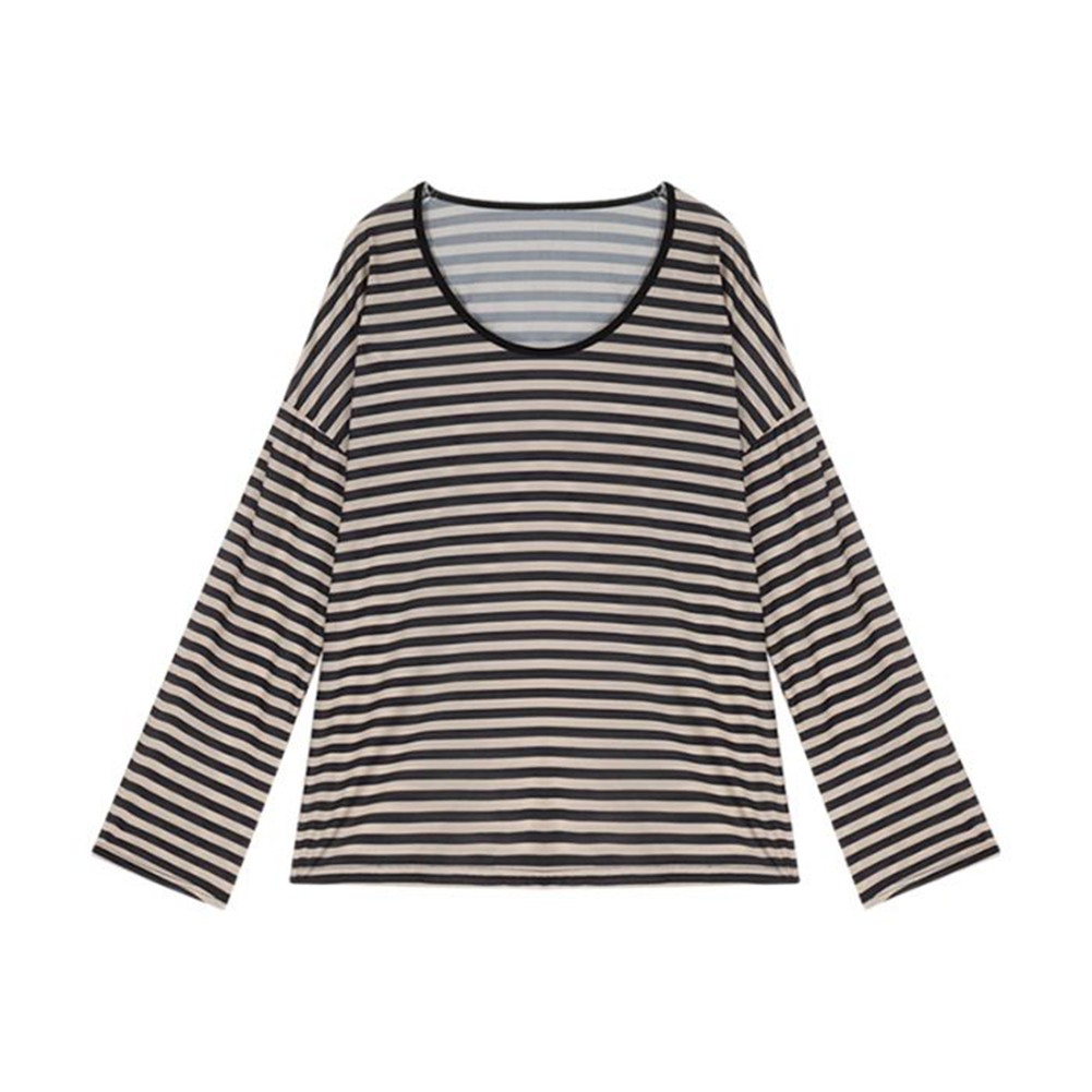 Women's Casual Long Sleeve Striped T Shirt Suitable for Vacation and Home Use - Picture 12 of 16