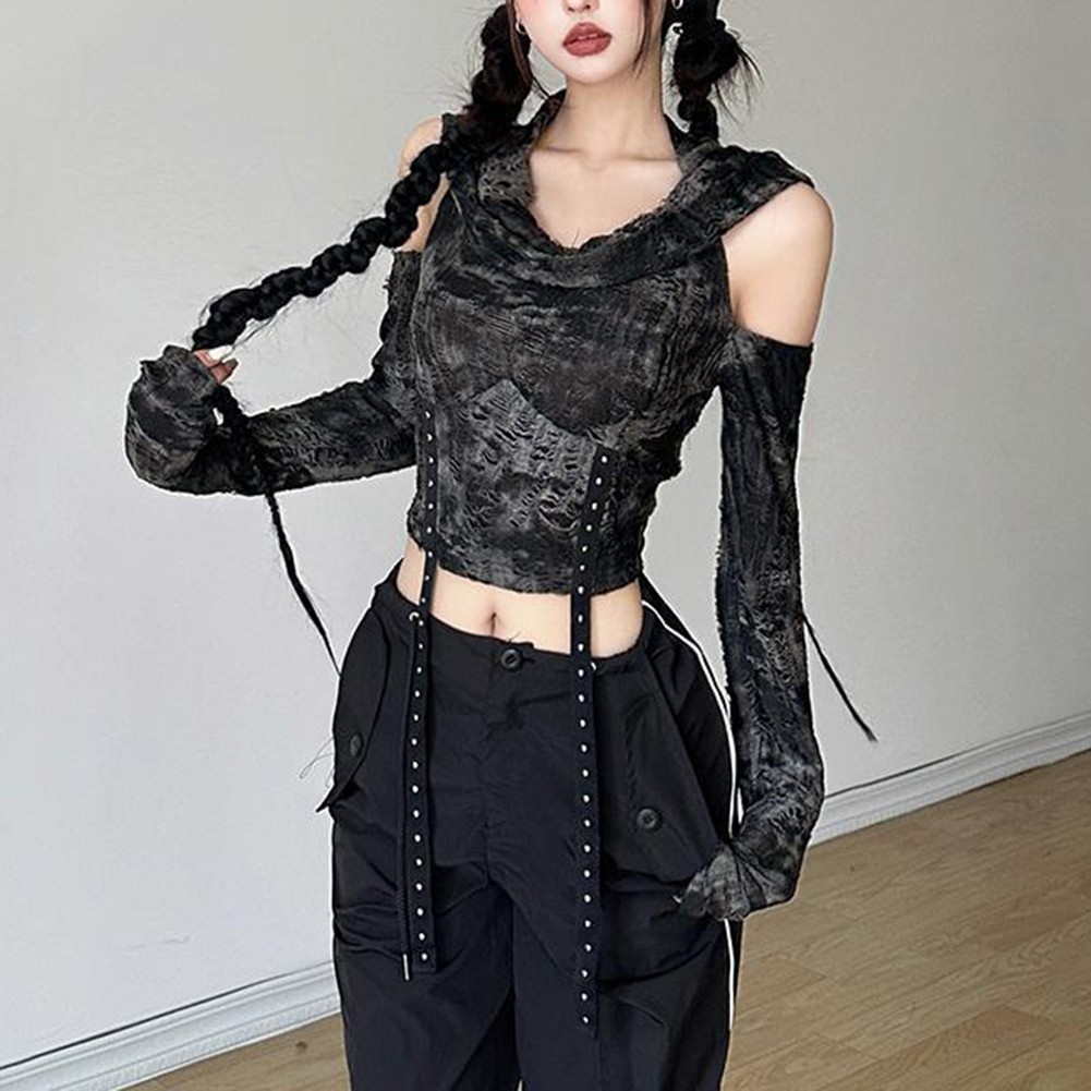 Alluring Slim Fit Offshoulder Hoodie Top Crafted from Polyester Fabric - Picture 7 of 9