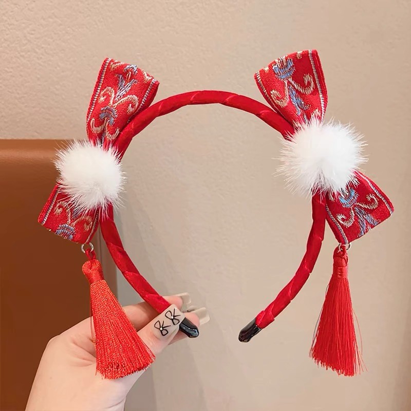 Red Floral Headband with Charming Tassels A Must Have For New Year Parties