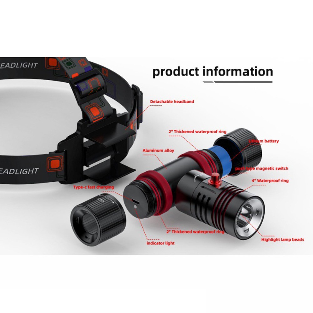 Lampe frontale de plongee rechargeable IPX8 1000 lumens étanche 60m
