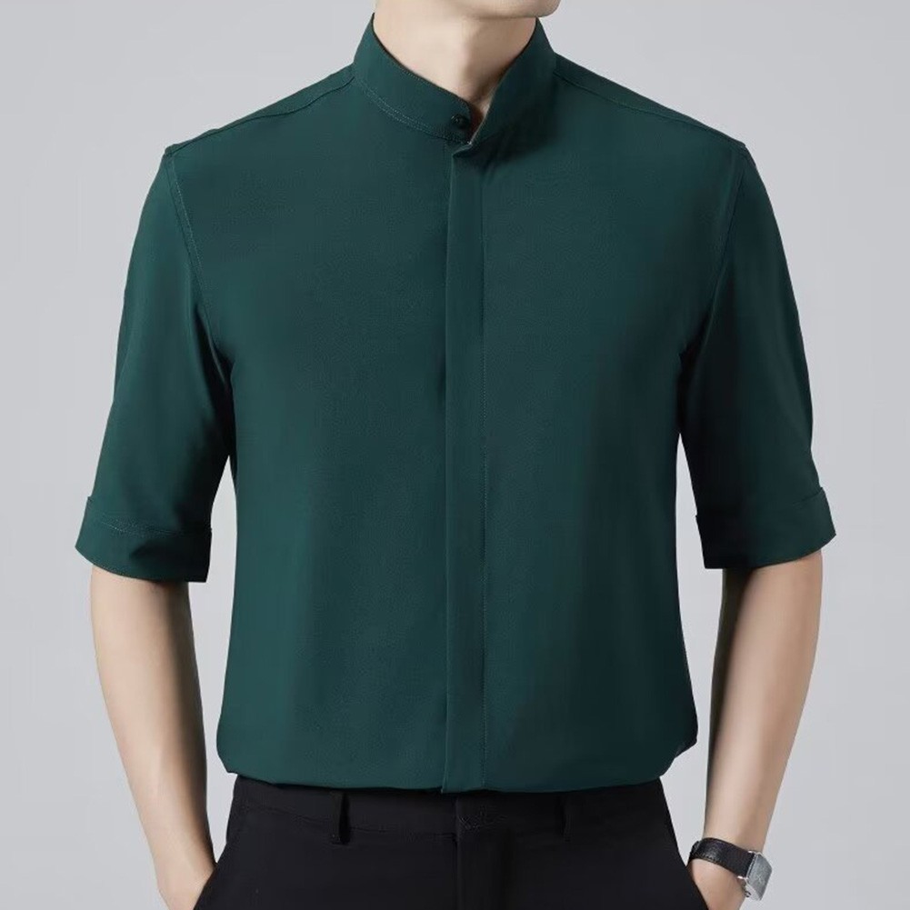 Breathable Ice Silk Mens Slim Fit Shirt Short Sleeves for All Occasions - Picture 13 of 37