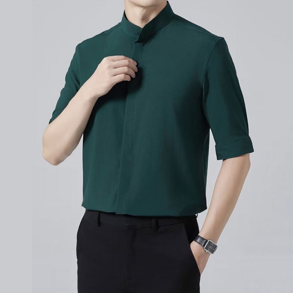 Breathable Ice Silk Mens Slim Fit Shirt Short Sleeves for All Occasions - Picture 17 of 37