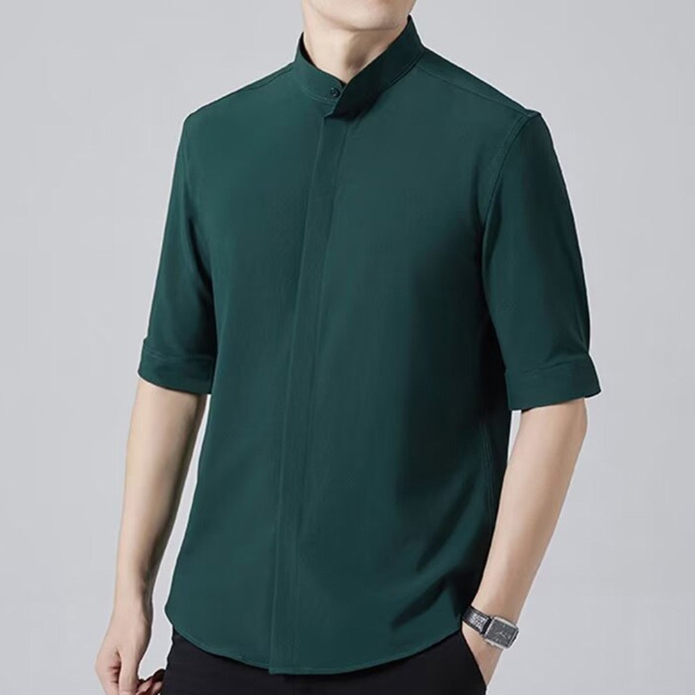 Breathable Ice Silk Mens Slim Fit Shirt Short Sleeves for All Occasions - Picture 16 of 37