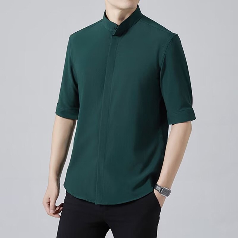 Breathable Ice Silk Mens Slim Fit Shirt Short Sleeves for All Occasions - Picture 14 of 37