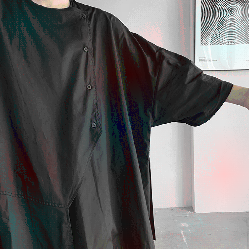 Chemise homme d��contract��e en polyester boutonn��e avec manches moyennes et officiel co