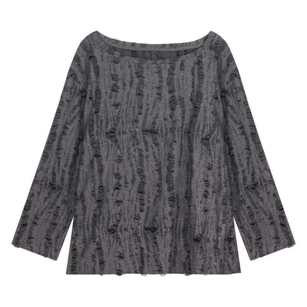 Innovative Gray Longsleeve Tee Featuring Stylish Hollow Cutouts For Women - Picture 16 of 28