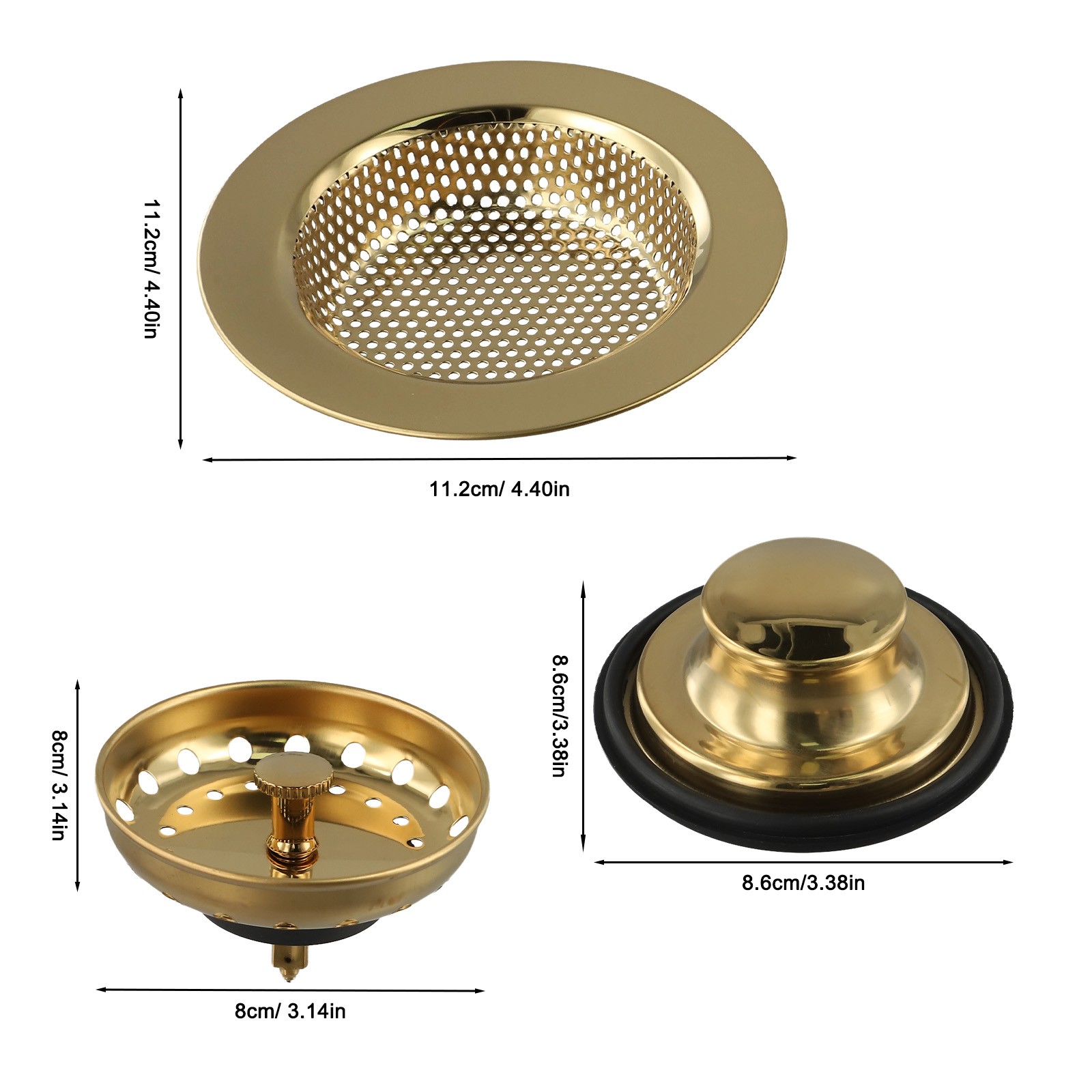 Zaa 3-in-1 Abflusssieb Für Küchenspüle - 304 Edelstahl, Gold, Pop-Up, Anti-Verstopfung, 8,9 Cm