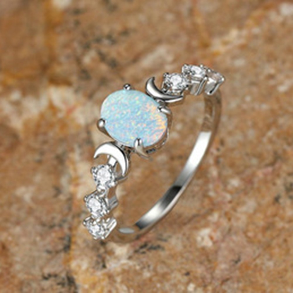 Chic Oval Moon Ring in Champagne Gold with White Opal Border for Daily Wear - Picture 26 of 32