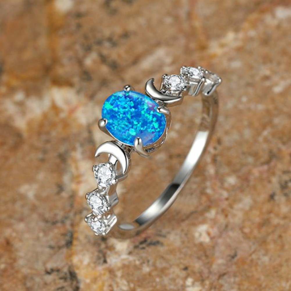Chic Oval Moon Ring in Champagne Gold with White Opal Border for Daily Wear - Picture 31 of 32