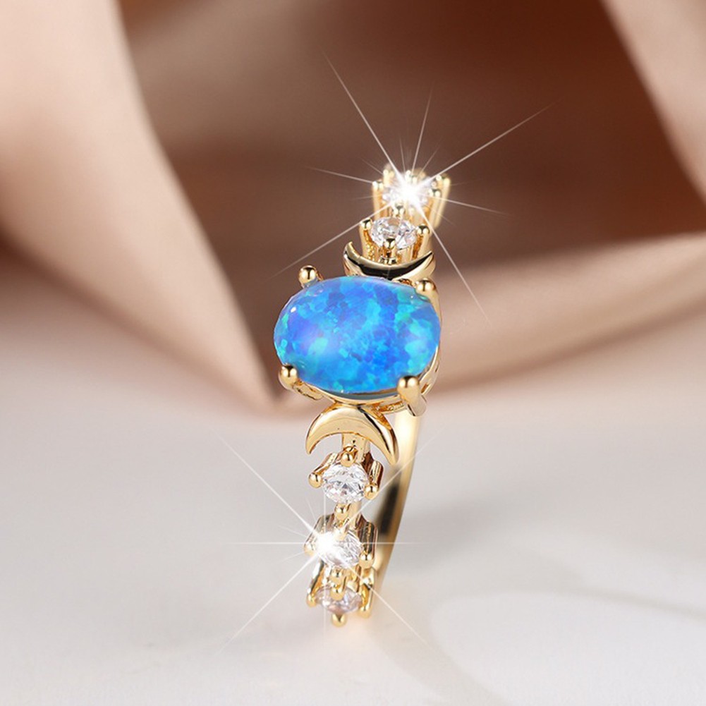 Chic Oval Moon Ring in Champagne Gold with White Opal Border for Daily Wear - Picture 16 of 32