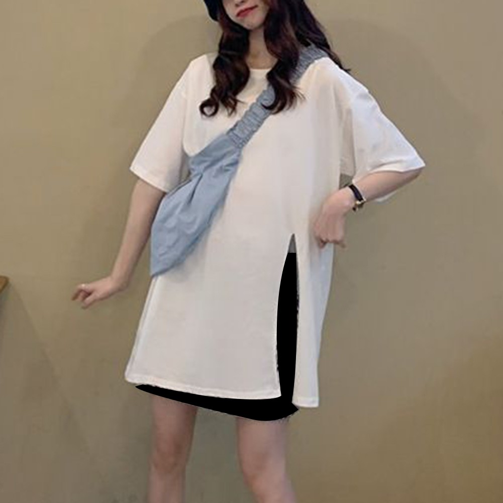 Trendy Summer T Shirt for Expecting Mothers with Slit Design and Loose Fit - Picture 21 of 47