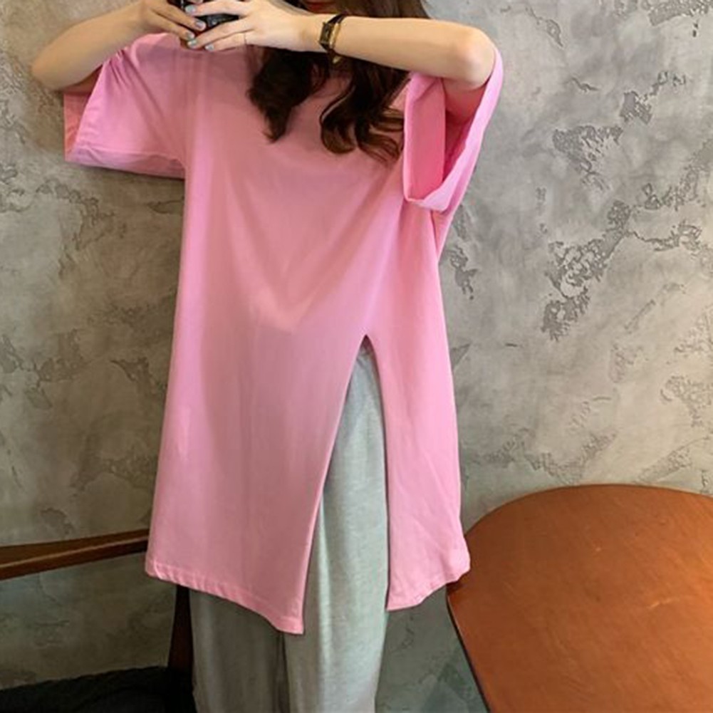 Trendy Summer T Shirt for Expecting Mothers with Slit Design and Loose Fit - Picture 29 of 47