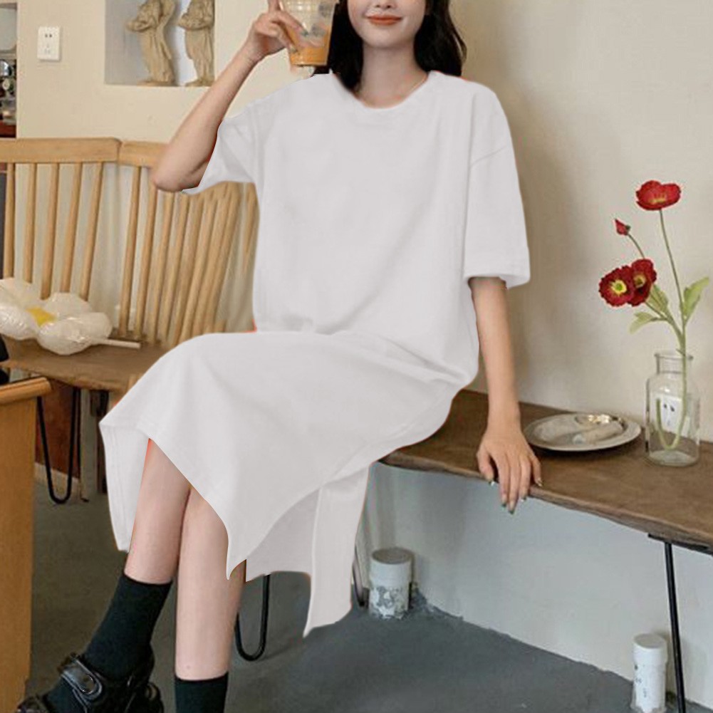 Relaxed Fit Solid Color Short Sleeve T Shirt Dress for Women Summer Essential - Picture 14 of 31
