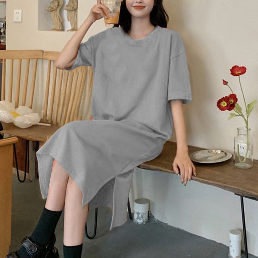 Relaxed Fit Solid Color Short Sleeve T Shirt Dress for Women Summer Essential - Picture 15 of 31
