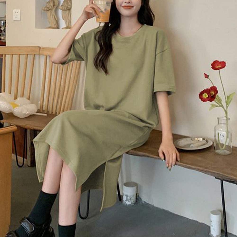 Relaxed Fit Solid Color Short Sleeve T Shirt Dress for Women Summer Essential - Picture 28 of 31