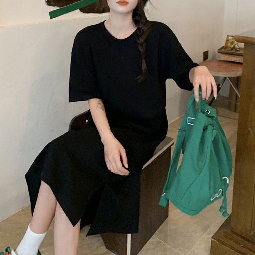 Relaxed Fit Solid Color Short Sleeve T Shirt Dress for Women Summer Essential - Picture 20 of 31