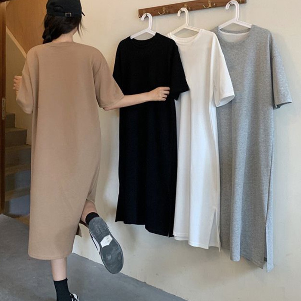 Relaxed Fit Solid Color Short Sleeve T Shirt Dress for Women Summer Essential - Picture 23 of 31