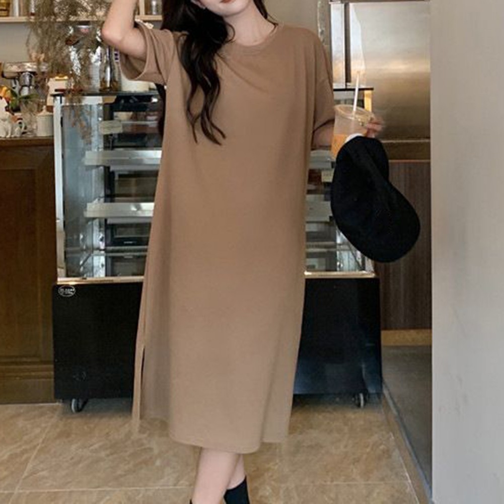 Relaxed Fit Solid Color Short Sleeve T Shirt Dress for Women Summer Essential - Picture 22 of 31