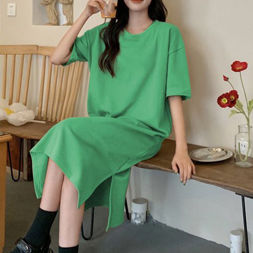 Relaxed Fit Solid Color Short Sleeve T Shirt Dress for Women Summer Essential - Picture 31 of 31