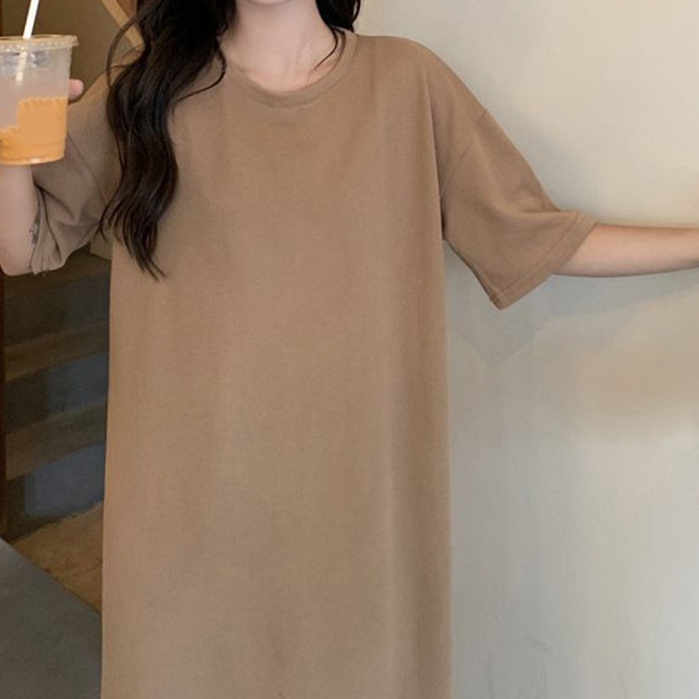 Relaxed Fit Solid Color Short Sleeve T Shirt Dress for Women Summer Essential - Picture 24 of 31