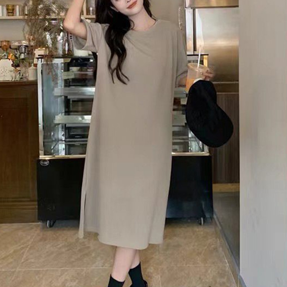 Relaxed Fit Solid Color Short Sleeve T Shirt Dress for Women Summer Essential - Picture 30 of 31