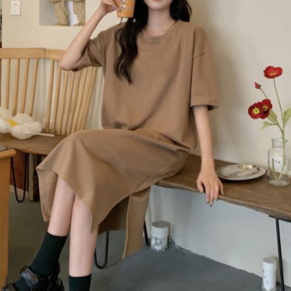 Relaxed Fit Solid Color Short Sleeve T Shirt Dress for Women Summer Essential - Picture 21 of 31