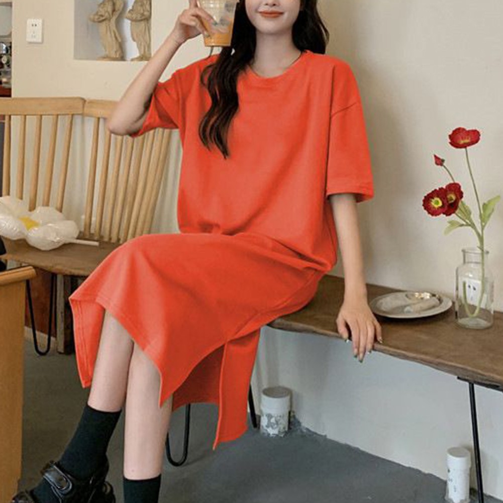 Relaxed Fit Solid Color Short Sleeve T Shirt Dress for Women Summer Essential - Picture 27 of 31