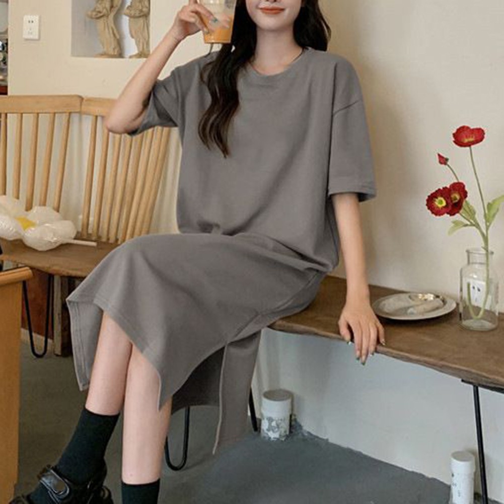 Relaxed Fit Solid Color Short Sleeve T Shirt Dress for Women Summer Essential - Picture 26 of 31