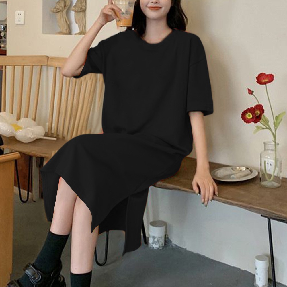 Relaxed Fit Solid Color Short Sleeve T Shirt Dress for Women Summer Essential - Picture 16 of 31