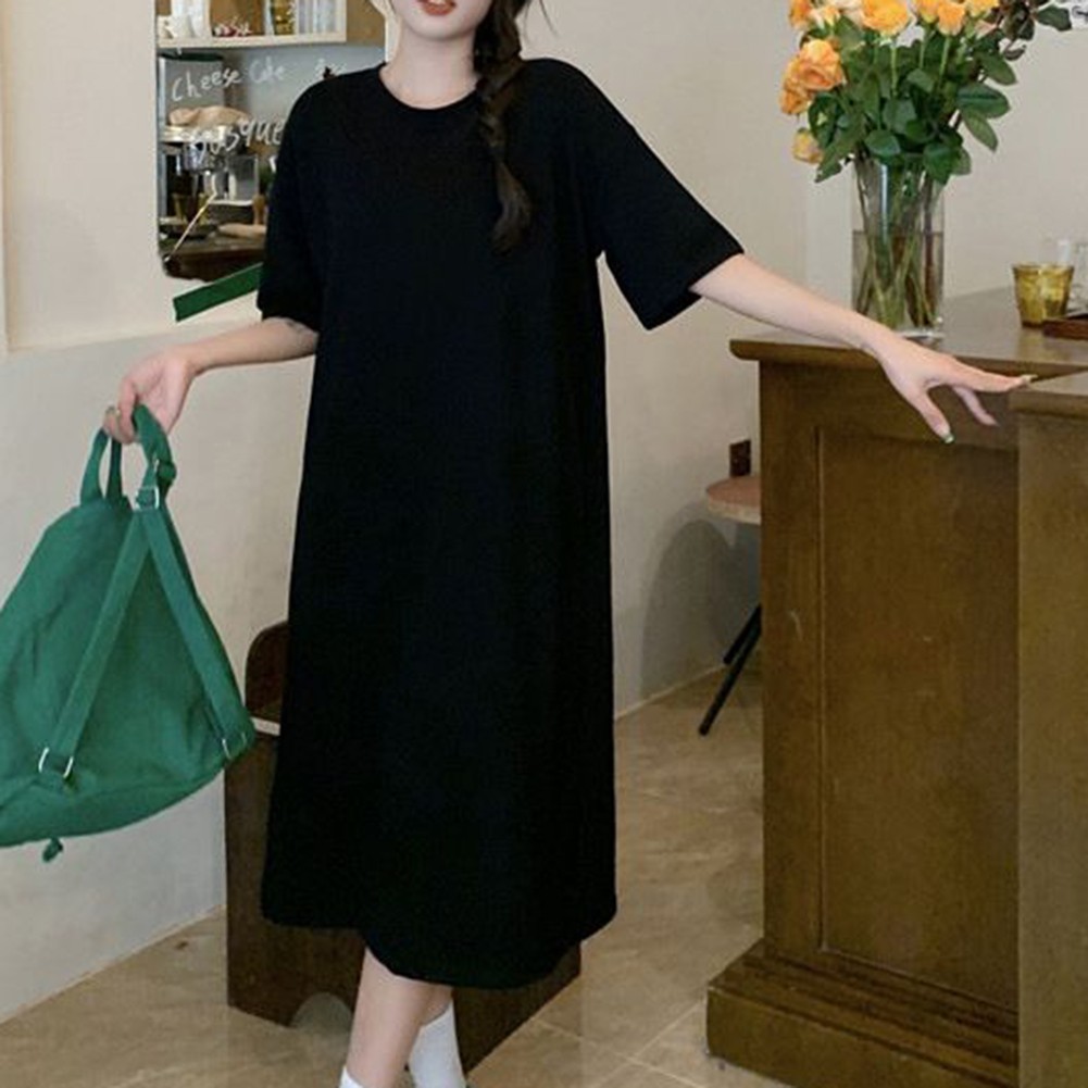 Relaxed Fit Solid Color Short Sleeve T Shirt Dress for Women Summer Essential - Picture 17 of 31