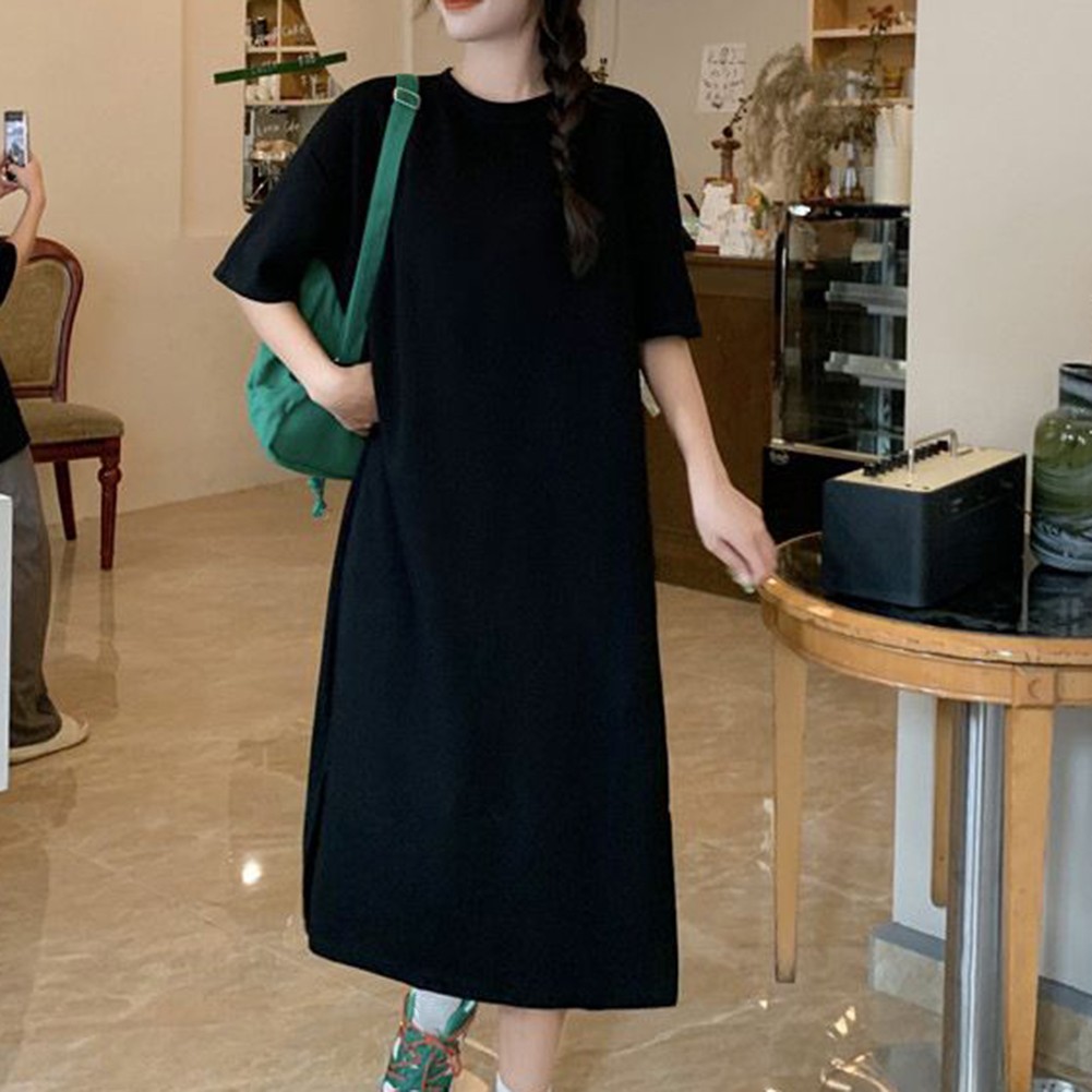 Relaxed Fit Solid Color Short Sleeve T Shirt Dress for Women Summer Essential - Picture 19 of 31