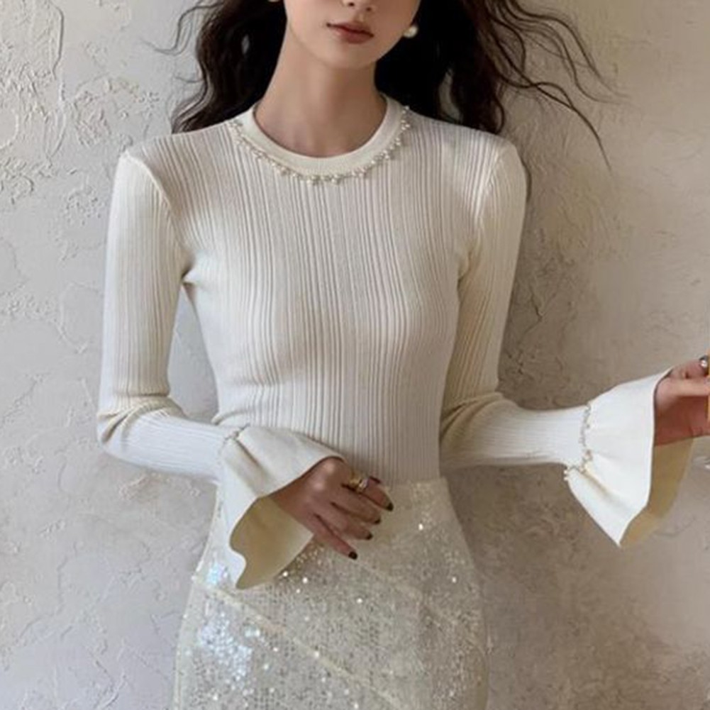 Hauts pull à manches trompette à la mode pour femmes options de vêtements dé officiel