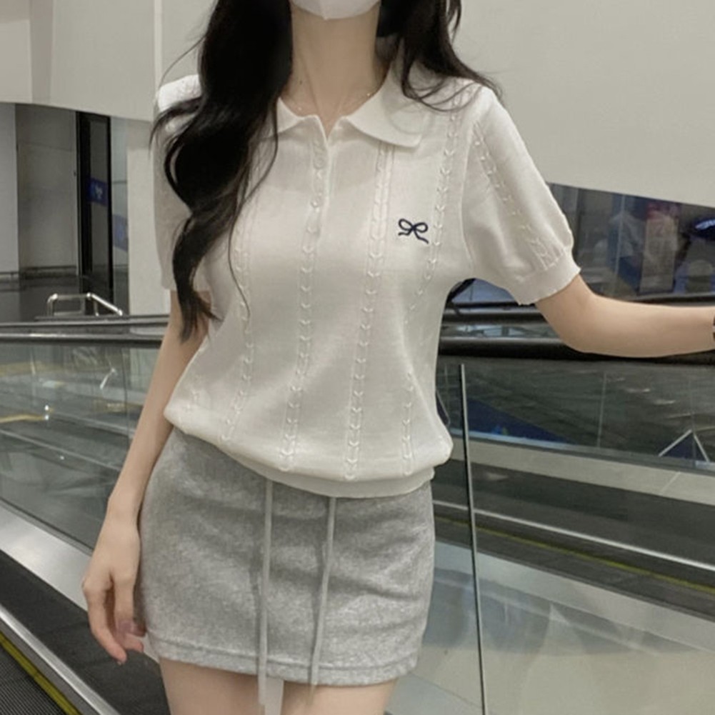 T-shirt léger femme tricoté nœud style décontracté au soldes choix de plusieurs co