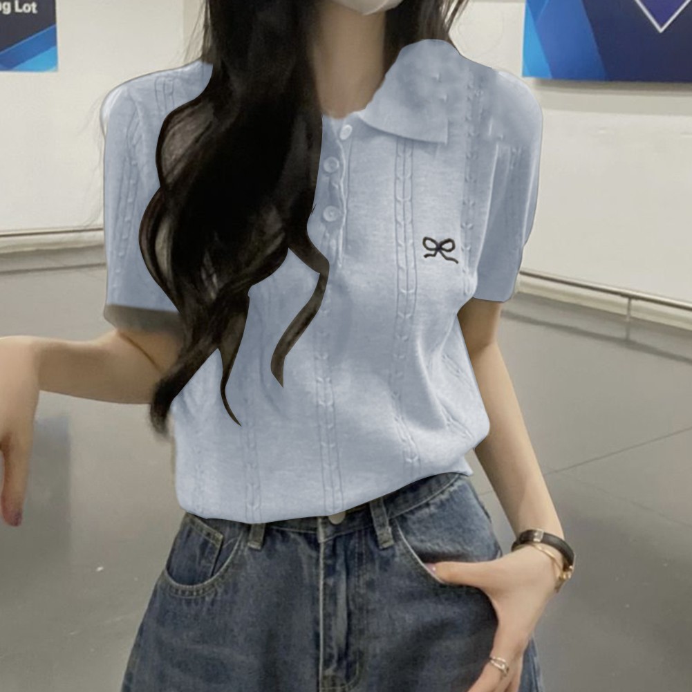 T-shirt léger femme tricoté nœud style décontracté au choix de officiel plusieurs co