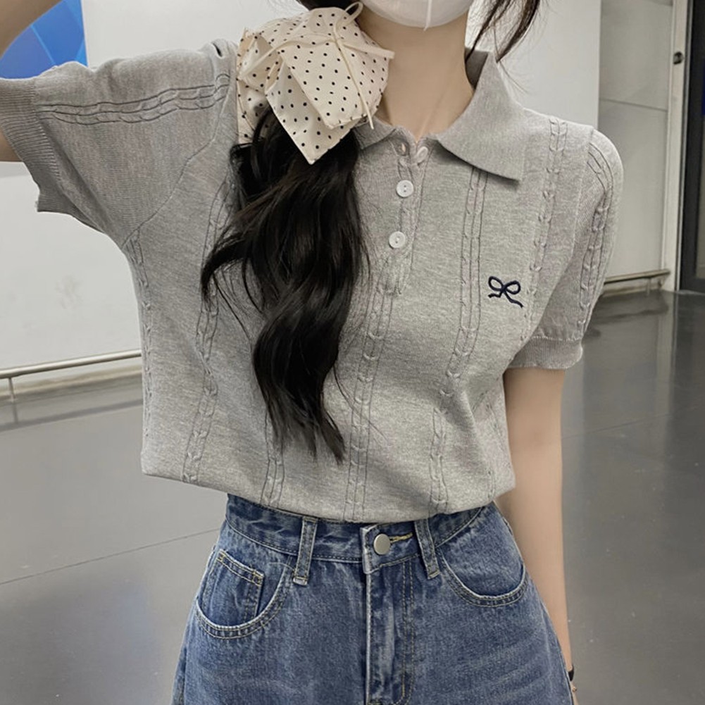 T-shirt léger femme tricoté nœud style décontracté boutiques au choix de plusieurs co