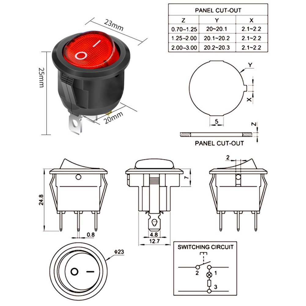 Lot de 10 interrupteurs à bascule ronds économiques OnOff avec lumière LED po - Photo 15 sur 19